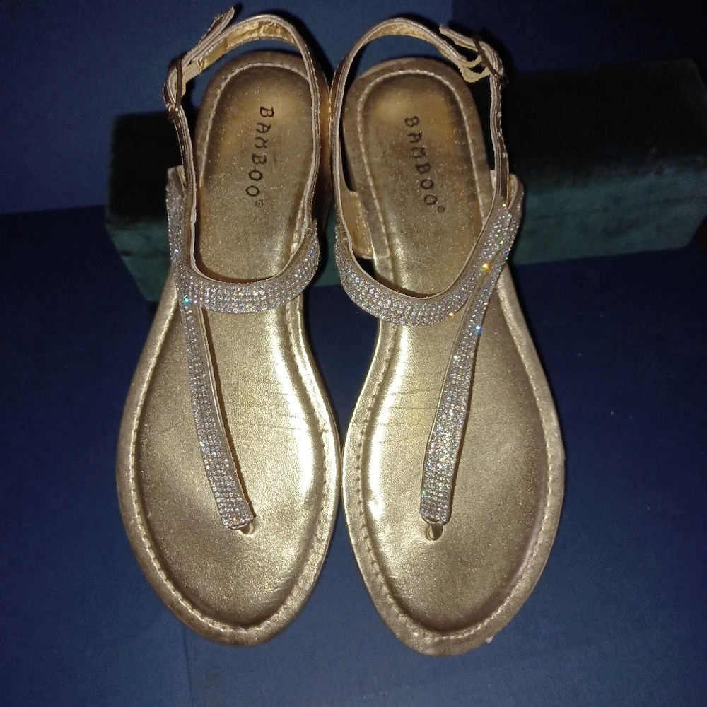 Gold Rhinestone Sandals - Picture 3 of 10